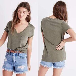 Madewell | Whisper Cotton V-neck In Forgotten Landscape Green | Size Extra Small